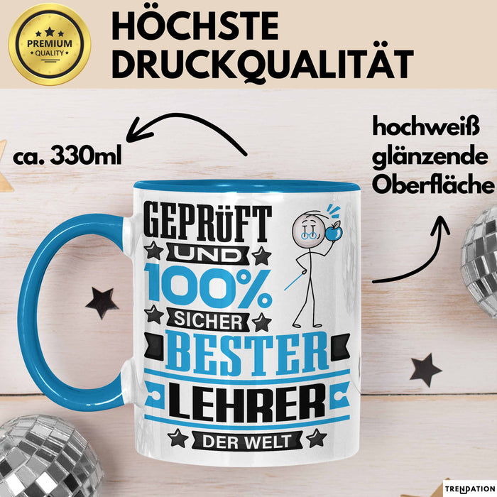 Lehrer Geschenk Lustiger Spruch für Lehrer Geschenkidee Bester Lehrer Der Welt Blau Trendation