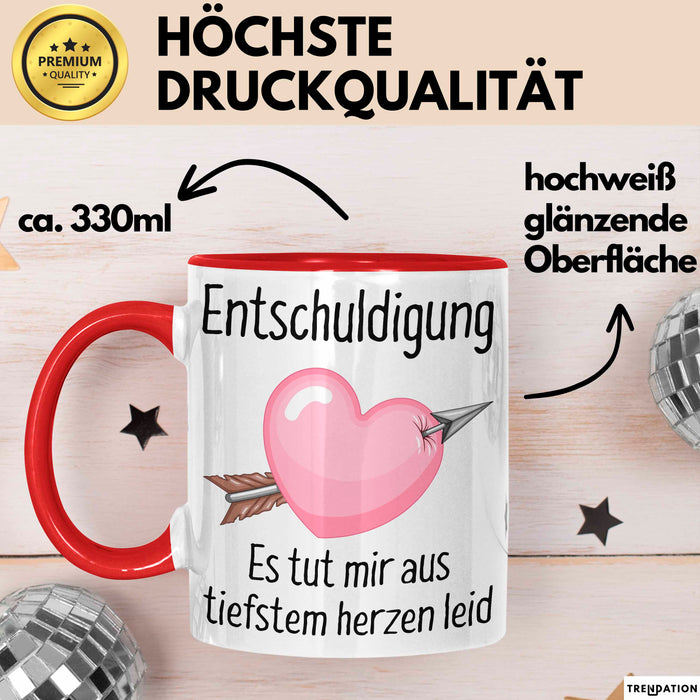 Entschuldigung Tasse Es Tut Mir Aus Tiefstem Herzen Leid Geschenkidee Sorry Becher Rot Trendation