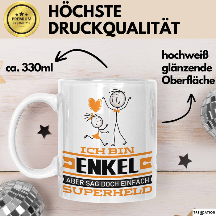 Enkel Geschenk Tasse Ich Bin Enkel Aber Sag Doch Einfach Superheld Lustige Geschenkdiee für Enkel Kaffee-Becher Weiß Trendation