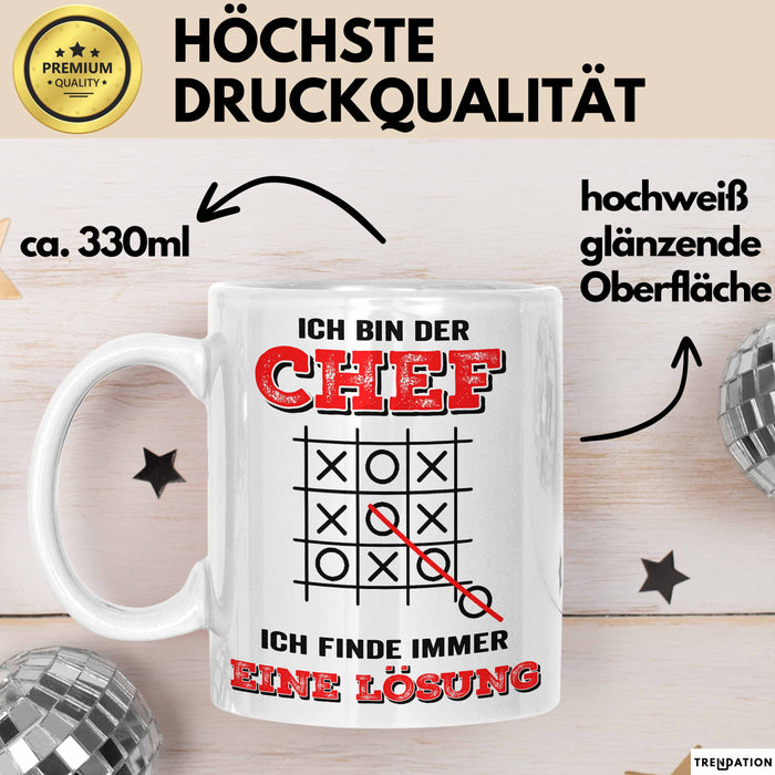 Büroarbeit Kollege Chef Tasse Geschenk Lustige Geschenkidee Spruch Ich Bin Der Chef Ich Finde Immer Eine Lösung Weiß Trendation