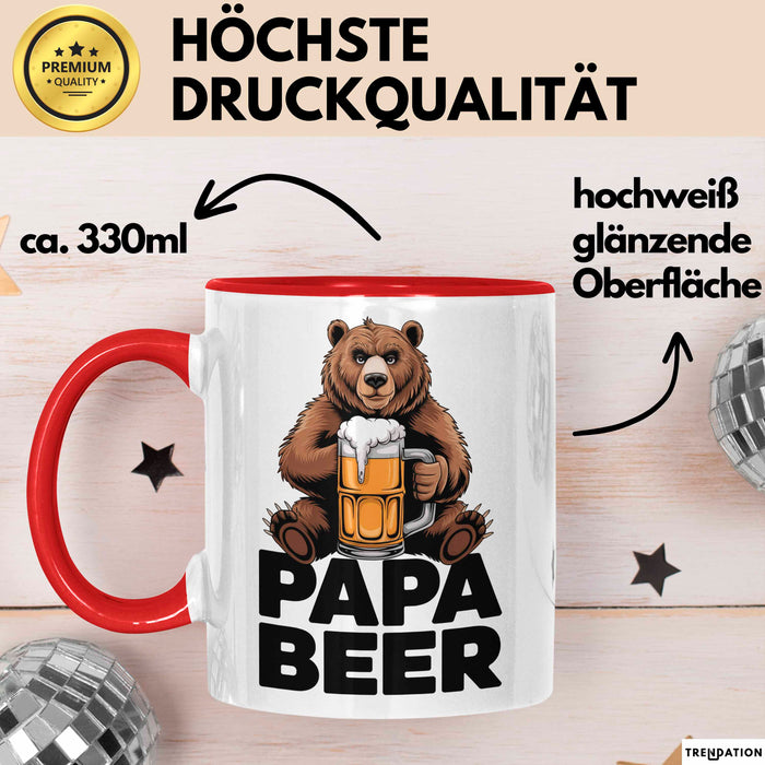 Papa Bier Tasse Geschenk Lustige Geschenkidee Spruch Rot Trendation