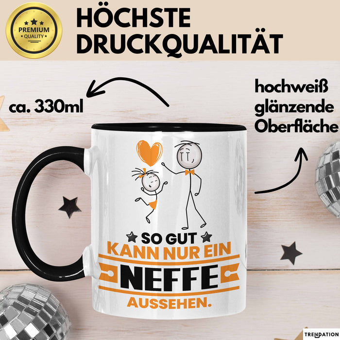 Neffe Geschenk Tasse So Gut Kann Nur Ein Neffe Aussehen Geschenkidee Kaffee-Becher Schwarz Trendation