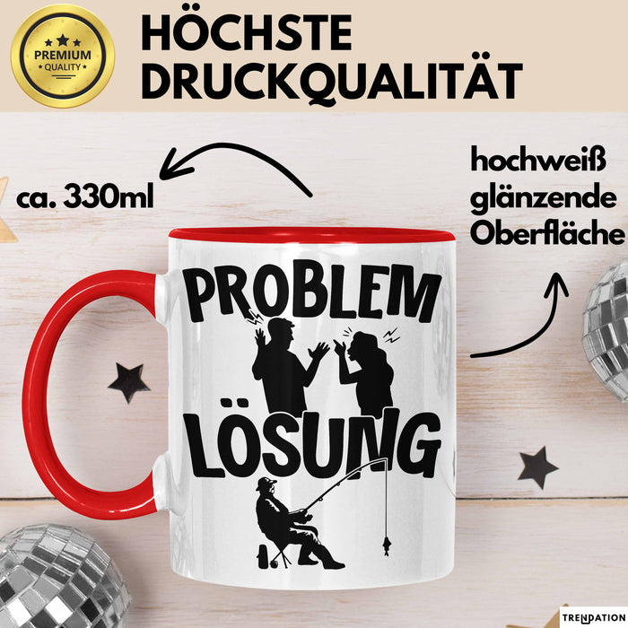 Angler Tasse Geschenk für Fischer Angler Männer Geschenkidee Problem und Lösung Angeln Rot Trendation