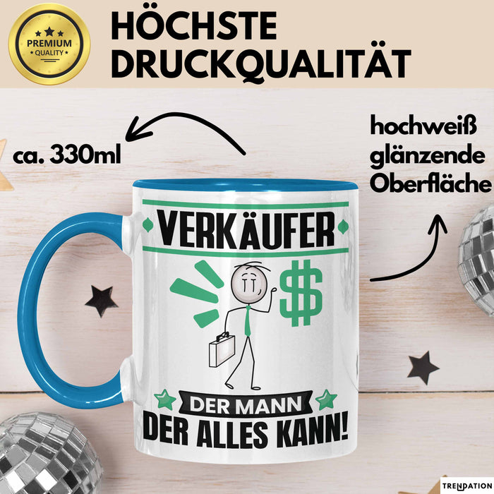 Verkäufer Tasse Geschenk für Verkäufer Der Mann Der Alles Kann Geschenkidee zum Geburtstag Blau Trendation