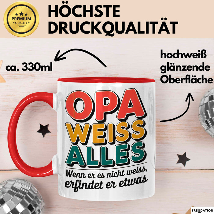 Opa Großvater Tasse Becher Geschenk Lustige Geschenkidee Spruch Opa Weiss Alles Rot Trendation