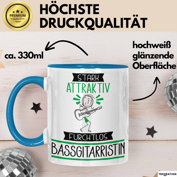 Bassgitarristin Tasse Geschenk Becher Stark Attraktiv Furchtlos Bassgitarristin Lustige Geschenkidee Blau Trendation