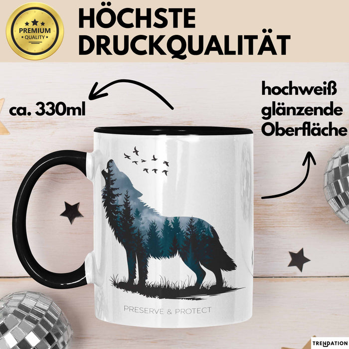 Klimaschutz Tasse Geschenk Erhalten Schützen Wolf Tiermotiv Trendation