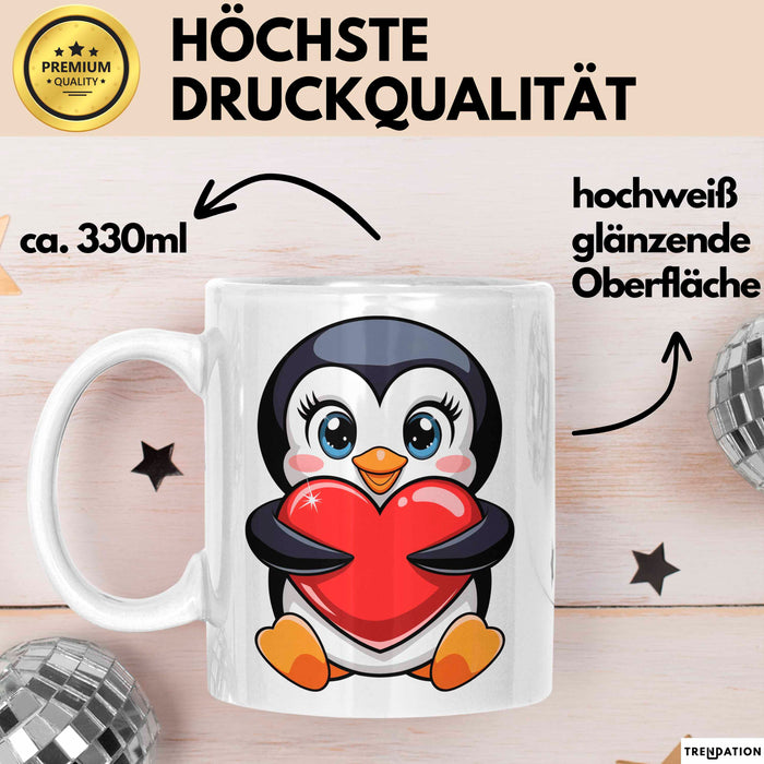 Pinguin Herz Tasse Geschenk Lustige Geschenkidee Spruch Weiß Trendation