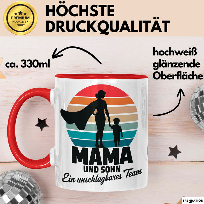 Mama Muttertag Tasse Becher Geschenk Lustige Geschenkidee Spruch Mama Und Sohn Ein Unschlagbares Team Rot Trendation