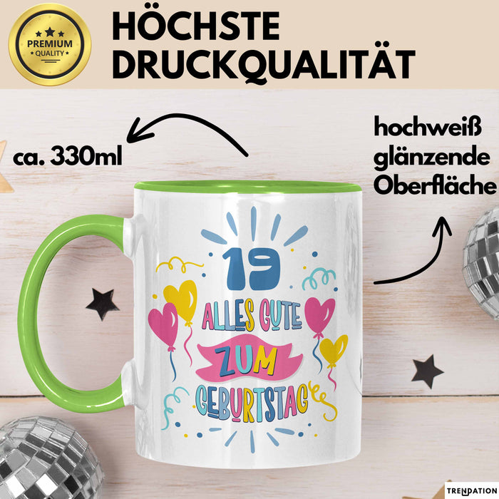 19. Geburtstag Tasse Geschenk Männer Frauen Lustig Alles Gute Zum Geburtstag 19er Geburtstags Grüße Geschenkidee Grün Trendation