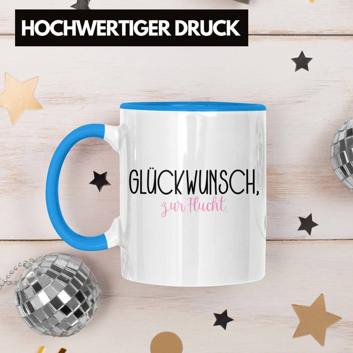 Trendation - Jobwechsel Tasse Geschenk Kollegin Kollege Lustig Abschiedsgeschenk Sprüche - Glückwunsch Zur Flucht Abschied Blau Trendation