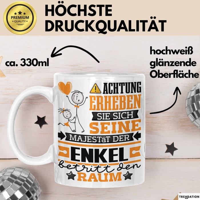 Enkel Geschenk Tasse Lustiger Spruch Erheben Sie Sich Der Enkel Betritt den Raum Weiß Trendation