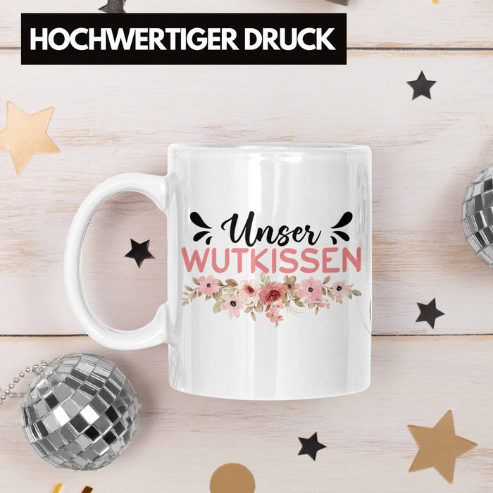Wutkissen Tasse Geschenk Lustiger Spruch Wut-Kissen Weiß Trendation