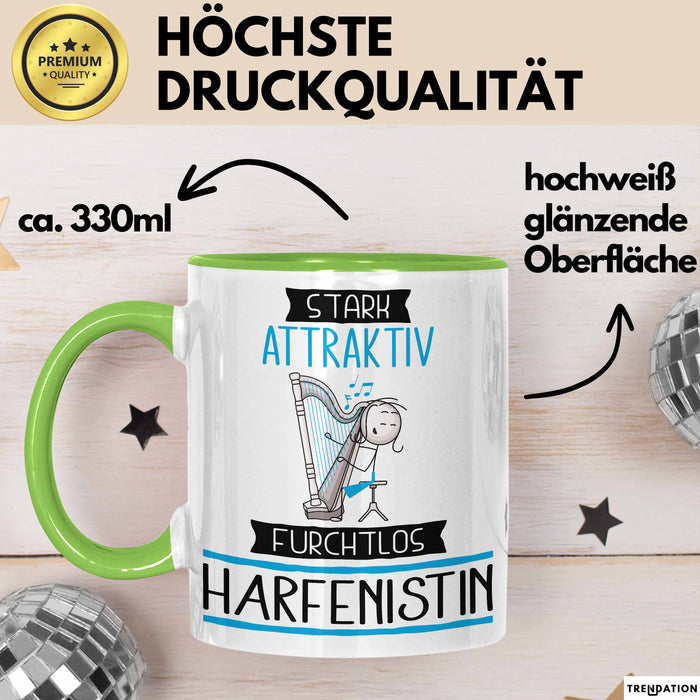 Harfenistin Tasse Geschenk Becher Stark Attraktiv Furchtlos Harfenistin Lustige Geschenkidee Grün Trendation