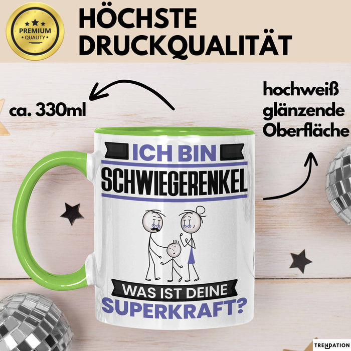 Schwiegerenkel Tasse Geschenk für Schwiegerenkel Geburtstag Lustiger Spruch Kaffee-Becher Was Ist Deine Superkraft Grün Trendation