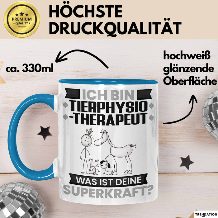 Tierphysiotherapeut Tasse Geschenk für Tierphysiotherapeut Geburtstag Lustiger Spruch Kaffee-Becher Was Ist Deine Superkraft Blau Trendation