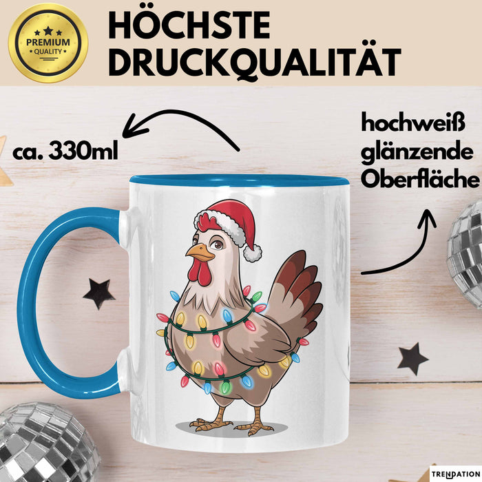 Huhn Weihnachtsfeier Tasse Geschenk Lustige Geschenkidee Spruch Blau Trendation
