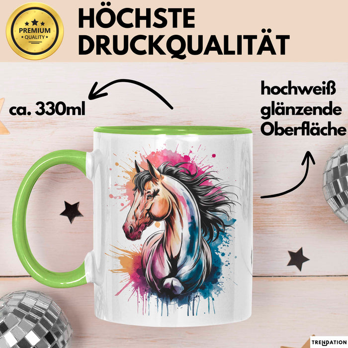 Pferde Tierliebhaber Tasse Geschenk Lustige Geschenkidee Spruch Grün Trendation