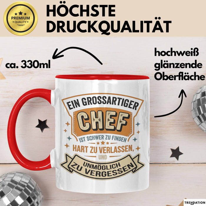 Büroarbeit Kollege Chef Tasse Geschenk Lustige Geschenkidee Spruch Ein Grossartiger Chef Ist Schwer Zu Finden Rot Trendation