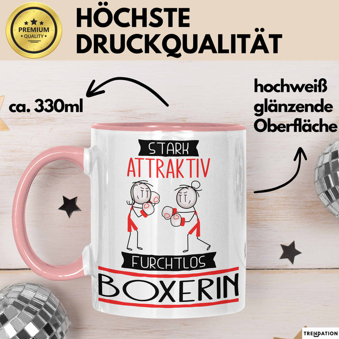 Boxerin Tasse Geschenk Becher Stark Attraktiv Furchtlos Boxerin Lustige Geschenkidee Rosa Trendation