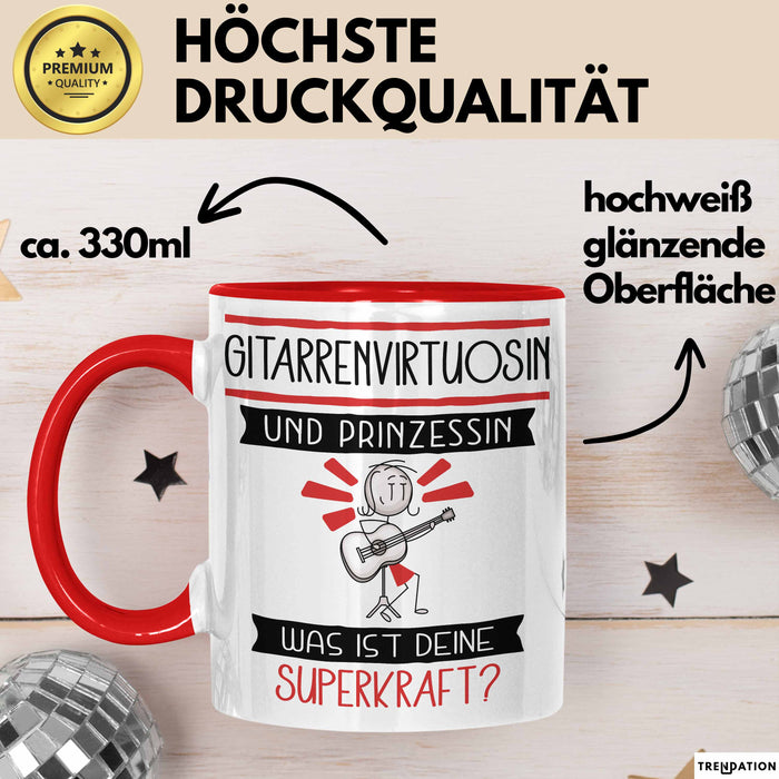 Gitarrenvirtuosin Und Prinzessin Tasse Geschenk Für Eine Gitarrenvirtuosin Geburtstag Was Ist Deine Superkraft Rot Trendation