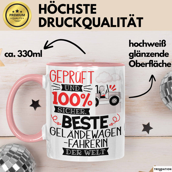 Beste Geländewagenfahrerin Der Welt Tasse Geschenk für Eine Geländewagenfahrerin Geprüft Und Sicher Geschenkidee Geburtstag Weihnachten Rosa Trendation