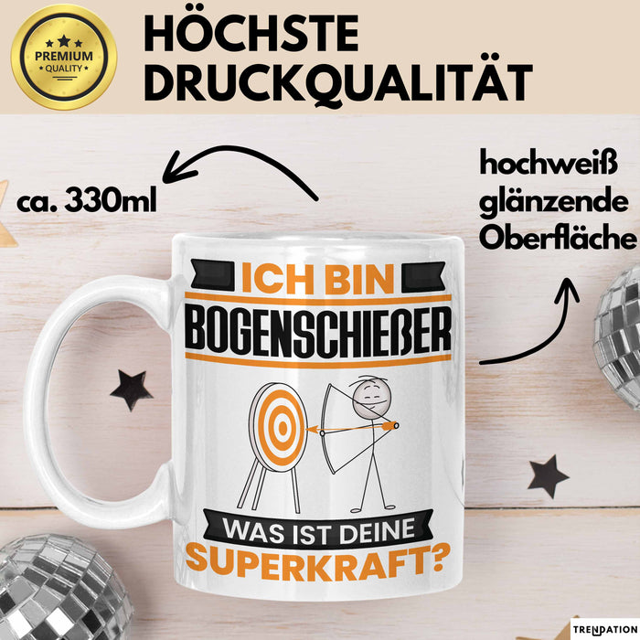 Bogenschießer Tasse Geschenk für Bogenschießer Geburtstag Lustiger Spruch Kaffee-Becher Was Ist Deine Superkraft Trendation