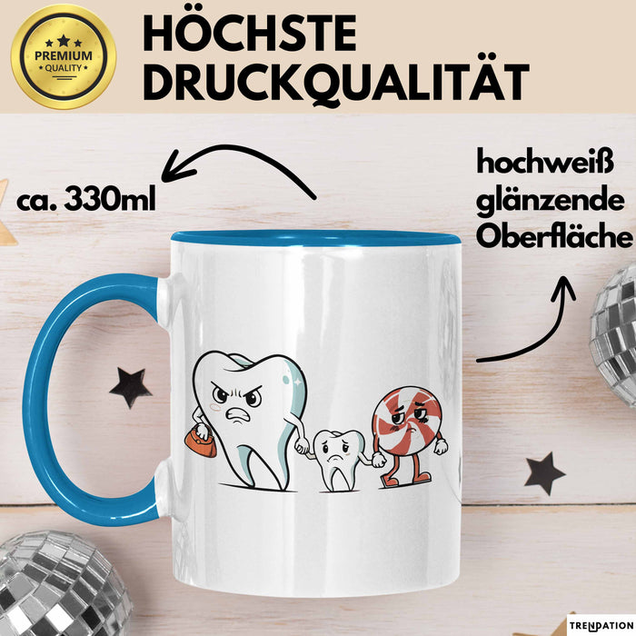 Zahnarzt Tasse Geschenk Karies Vorsorge Geschenkdiee Blau Trendation