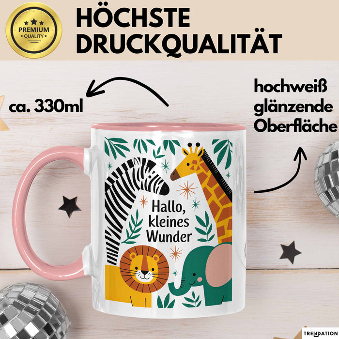 Baby Geburt Neue Eltern Tasse Geschenk Lustige Geschenkidee Spruch Kleines Wunder Rosa Trendation