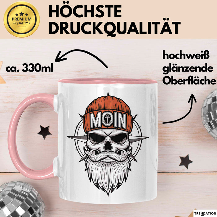 Nautischer Totenkopf Seemann Tasse Geschenk Lustige Geschenkidee Spruch Moin Rosa Trendation