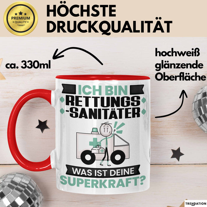 Rettungssanitäter Tasse Geschenk für Rettungssanitäter Geburtstag Lustiger Spruch Kaffee-Becher Was Ist Deine Superkraft Rot Trendation