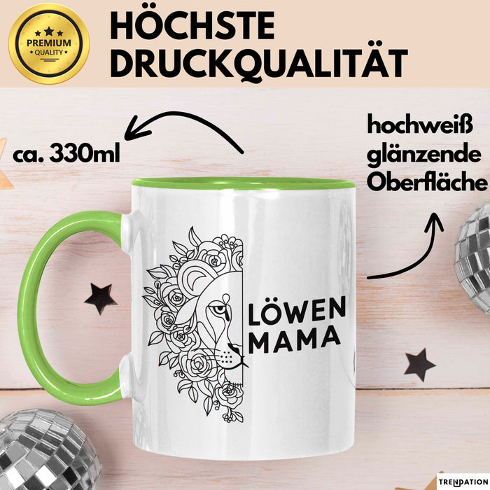 Mama Muttertag Tasse Becher Geschenk Lustige Geschenkidee Spruch Löwen Mama Grün Trendation
