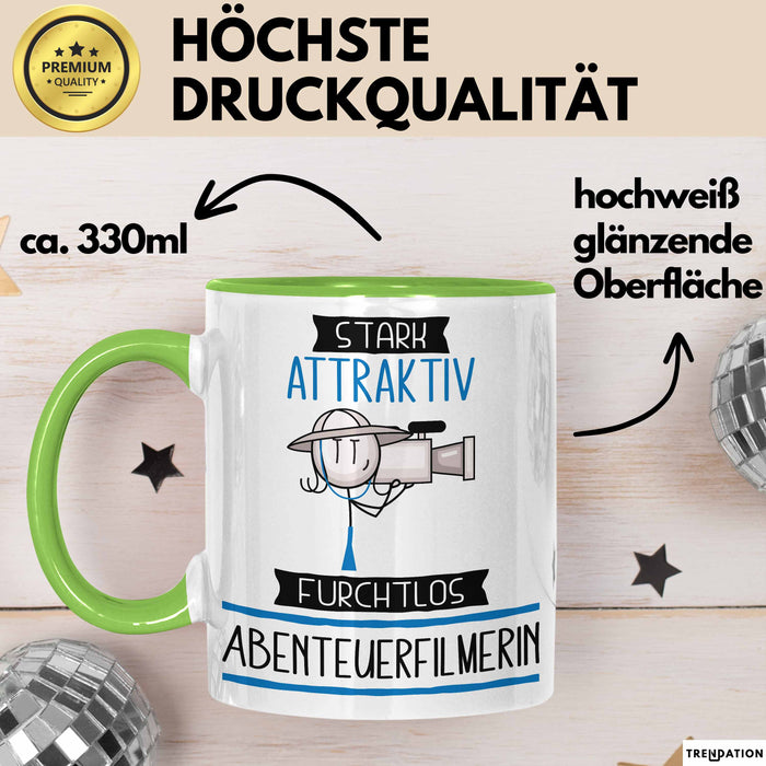 Abenteuerfilmerin Tasse Geschenk Becher Stark Attraktiv Furchtlos Abenteuerfilmerin Lustige Geschenkidee Grün Trendation