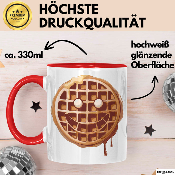 Waffel Liebhaber Tasse Geschenkidee für Sirup Fan Frühstück Rot Trendation