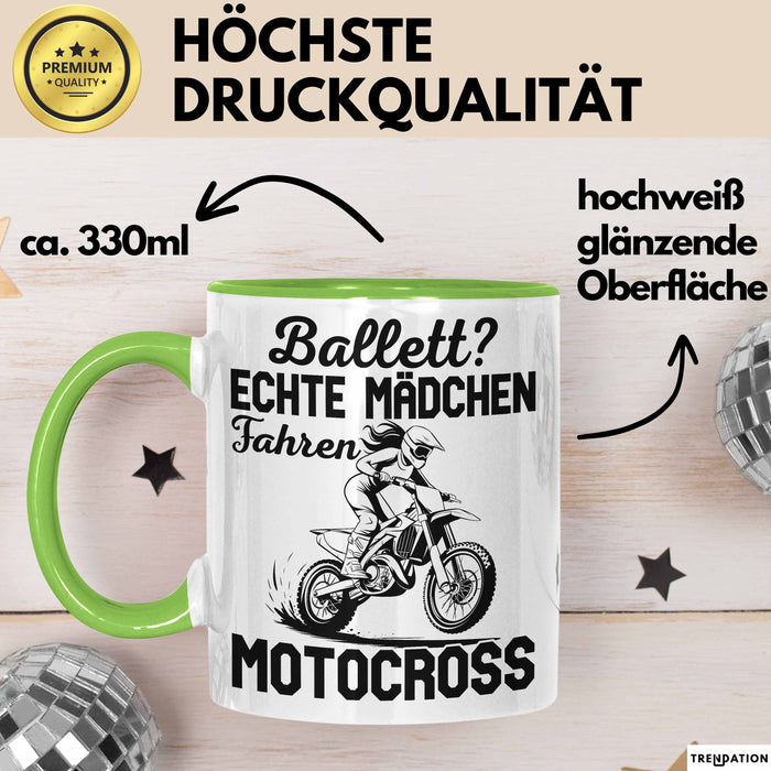 Motocross Tasse Geschenk Mädchen Frauen Balett Echte Mädchen Fahren Motocross Becher Grün Trendation