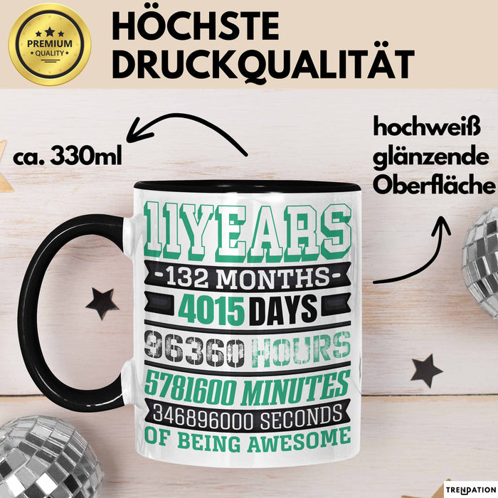 11. Geburtstag Tasse Geschenk Jungs Mädchen Becher Lustig Schwarz Trendation