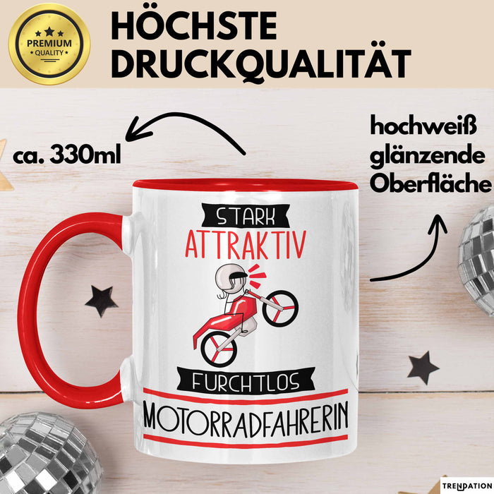 Motorradfahrerin Tasse Geschenk Becher Stark Attraktiv Furchtlos Motorradfahrerin Lustige Geschenkidee Rot Trendation