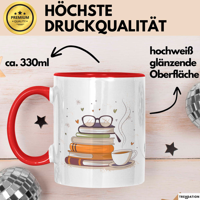 Bücherwurm Tasse Geschenk Lustige Geschenkidee Spruch Für Lese Liebhaber Rot Trendation