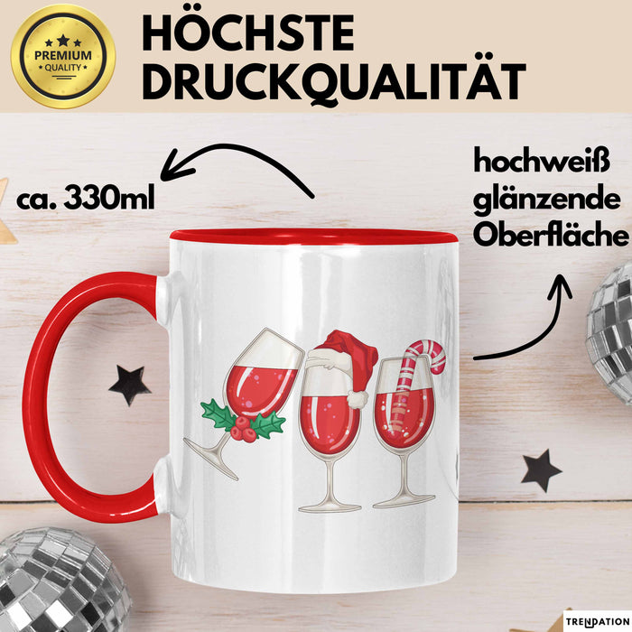 Weihnachten Weinglas Tasse Geschenk Weihnachtliche Grafik Weinliebhaber Kaffee-Becher Rot Trendation