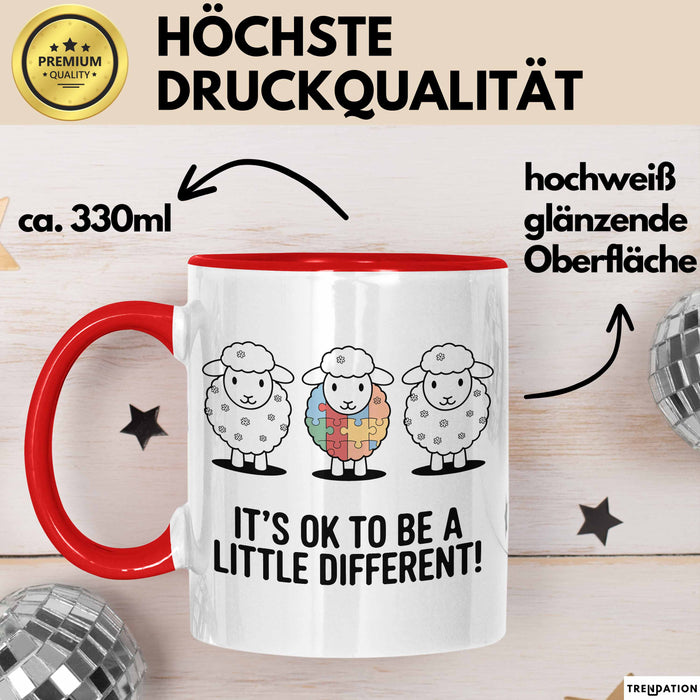 Schaf Autismus Bewusstsein Tasse Geschenk Lustige Geschenkidee Spruch Es Ist Okay Ein Bisschen Anders Zu Sein Rot Trendation
