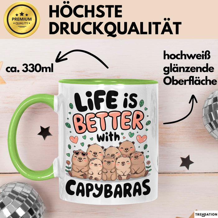 Capybara Tier Tasse Geschenk Lustige Geschenkidee Spruch Life Is Better With Capybaras Grün Trendation