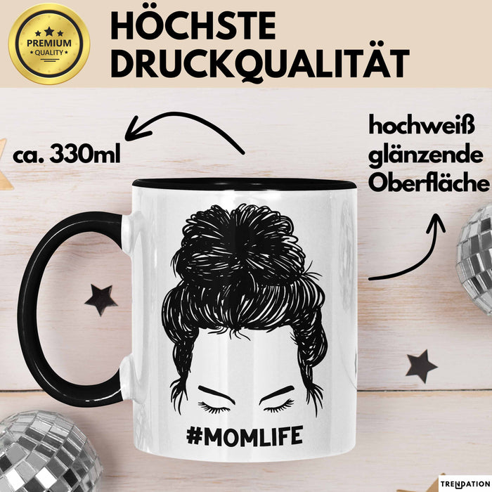 Mutter Tasse Geschenk Stress #Momlife Geschenkidee für beste Mama Muttertag Idee Mom Geschenk von Tochter an Mutter Schwarz Trendation