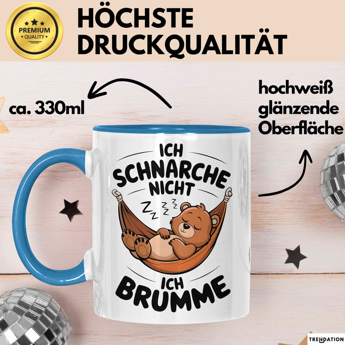 Schlafendes Bier Tasse Geschenk Lustige Geschenkidee Spruch Ich Schnarche Nicht Ich Brumme Blau Trendation