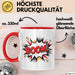 Comic Fan Tasse Boom Geschenkidee Nerds mit lustigem Spruch Rot Trendation