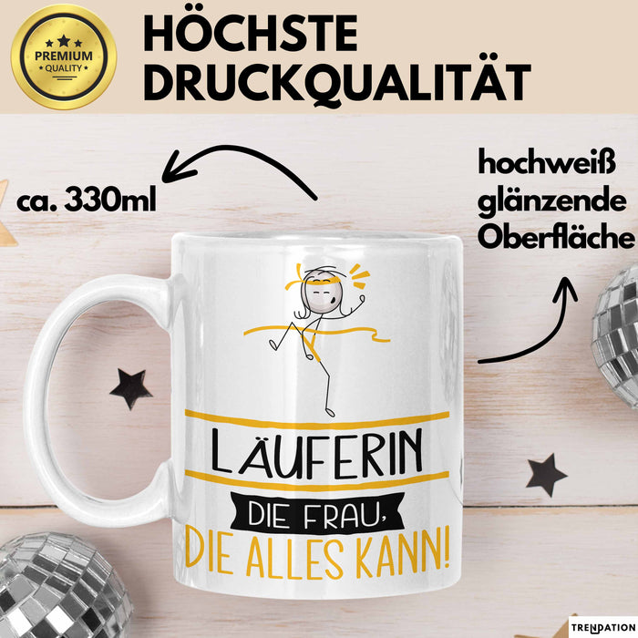 Läuferin Geschenk Tasse Becher Die Frau Die Allen Kann Geschenkidee für eine Läuferin Lustig Weiß Trendation