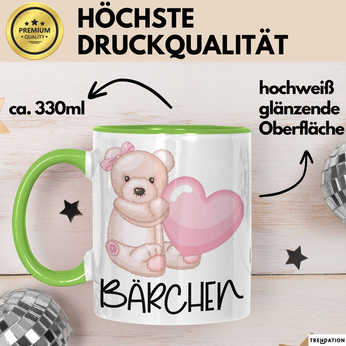 Tasse Teddybär mit Herz lustiges Geschenk für Kinder oder Valentinstag Grün Trendation