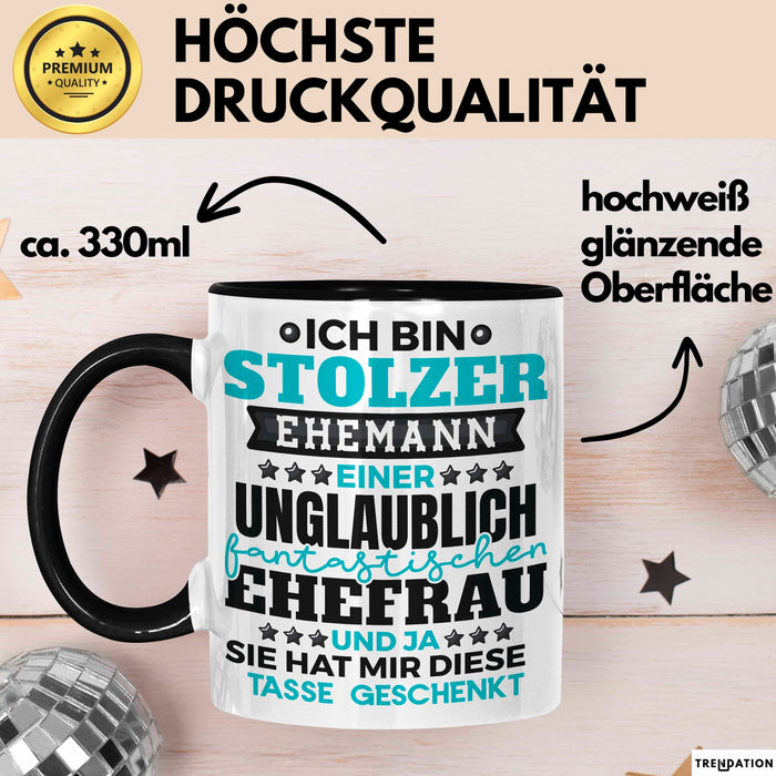 Ehemann Tasse Geschenk Ich Bin Stolzer Ehemann Geschenkidee Lustiger Spruch Becher Schwarz Trendation