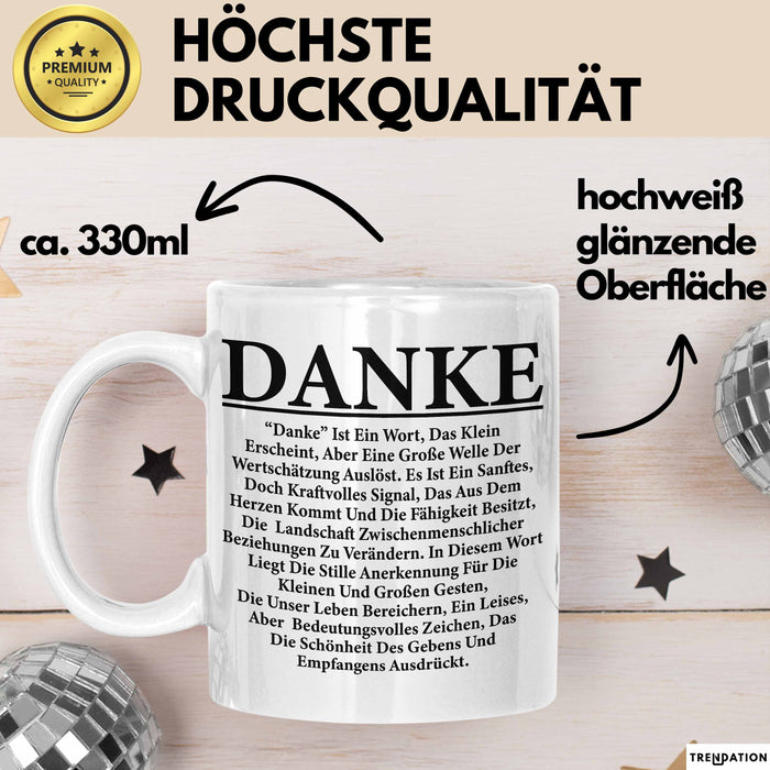 Danke Tasse Geschenk Lustige Geschenkidee Spruch Danke Weiß Trendation