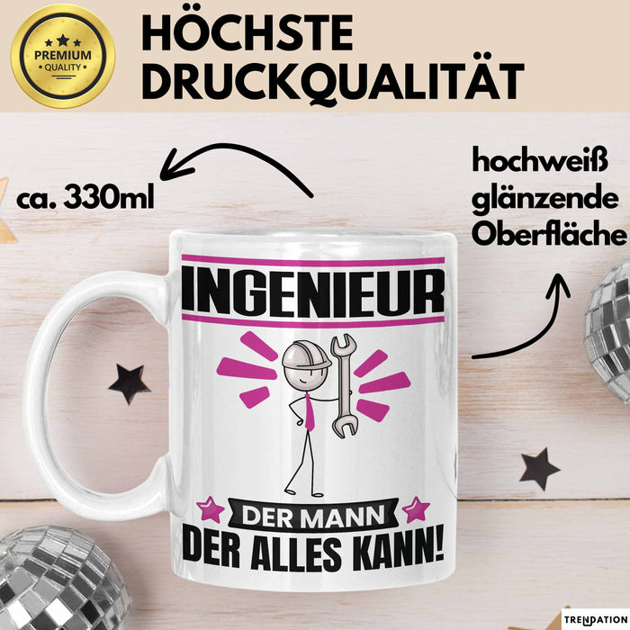 Ingenieur Tasse Geschenk für Ingenieur Der Mann Der Alles Kann Geschenkidee zum Geburtstag Weiß Trendation
