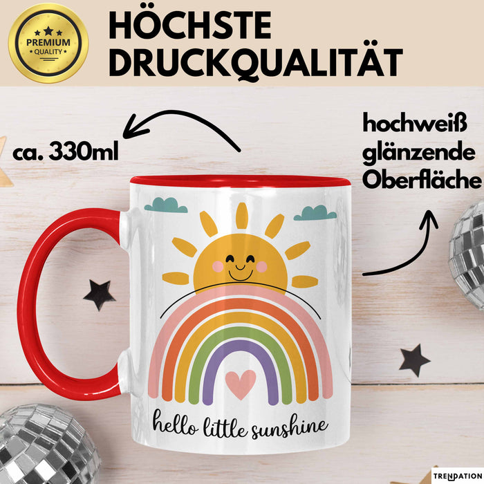 Baby Geburt Neue Eltern Tasse Geschenk Lustige Geschenkidee Spruch Hallo Kleiner Sonnenschein Rot Trendation